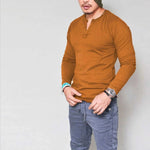 MensFashionStyleStore Khaki / S LONG SLEEVE V-NECK COTTON T-SHIRT