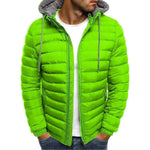 Men's Fashion Style Store Green / M New Autumn Winter Men's Parkas Solid Hooded Cotton Coat Jacket Casual Warm Clothes Mens Overcoat Streetwear Puffer Jacket Male