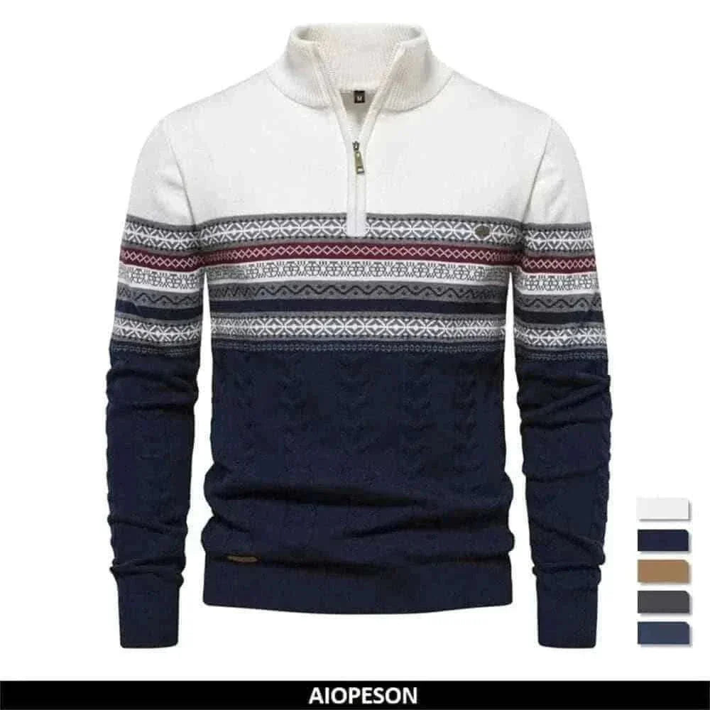 2023 New Autumn High Quality Zipper Pullers Men Warm Winter Cotton Sweaters for Men Ethnic Patterns Casual Mens Sweater.