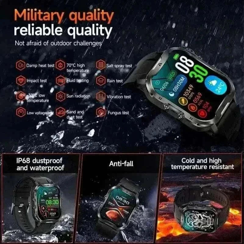 New For Xiaomi Military Smart Watch Men Outdoor Sports Flashlight Fitness Watches Health Monitor 1.96" BT Call Smartwatch.