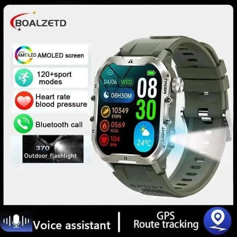  New For Xiaomi Military Smart Watch Men Outdoor Sports Flashlight Fitness Watches Health Monitor 1.96" BT Call Smartwatch.