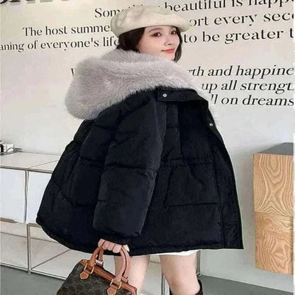 2024 New Winter Women Puffer Jacket Loose Warm Parkas Fur Hooded Cotton Padded Coat Women Outwear.