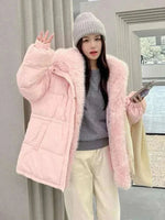  Men's Fashion Style Store Pink / M 2024 New Winter Women Puffer Jacket Loose Warm Parkas Fur Hooded Cotton Padded Coat Women Outwear