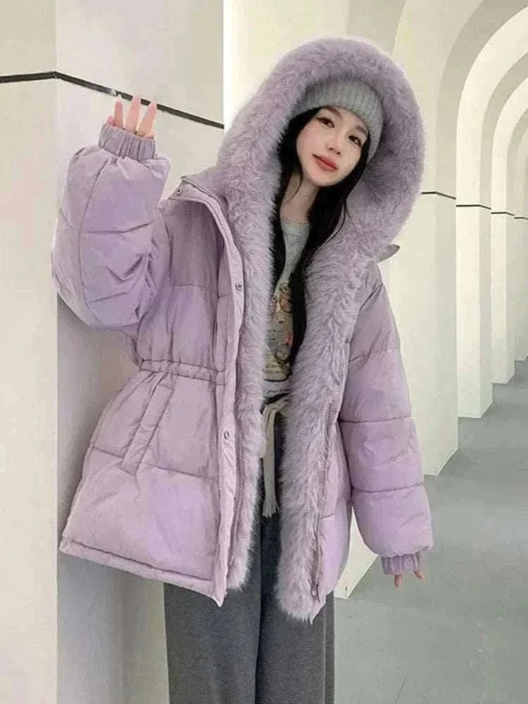  Men's Fashion Style Store 2024 New Winter Women Puffer Jacket Loose Warm Parkas Fur Hooded Cotton Padded Coat Women Outwear
