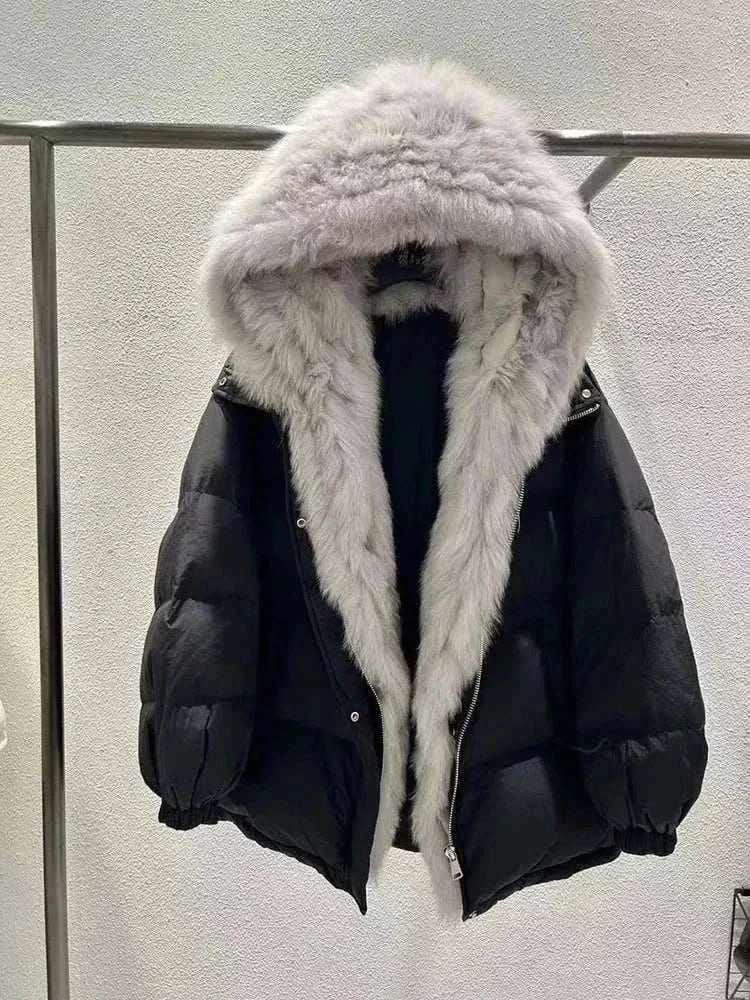  Men's Fashion Style Store 2024 New Winter Women Puffer Jacket Loose Warm Parkas Fur Hooded Cotton Padded Coat Women Outwear