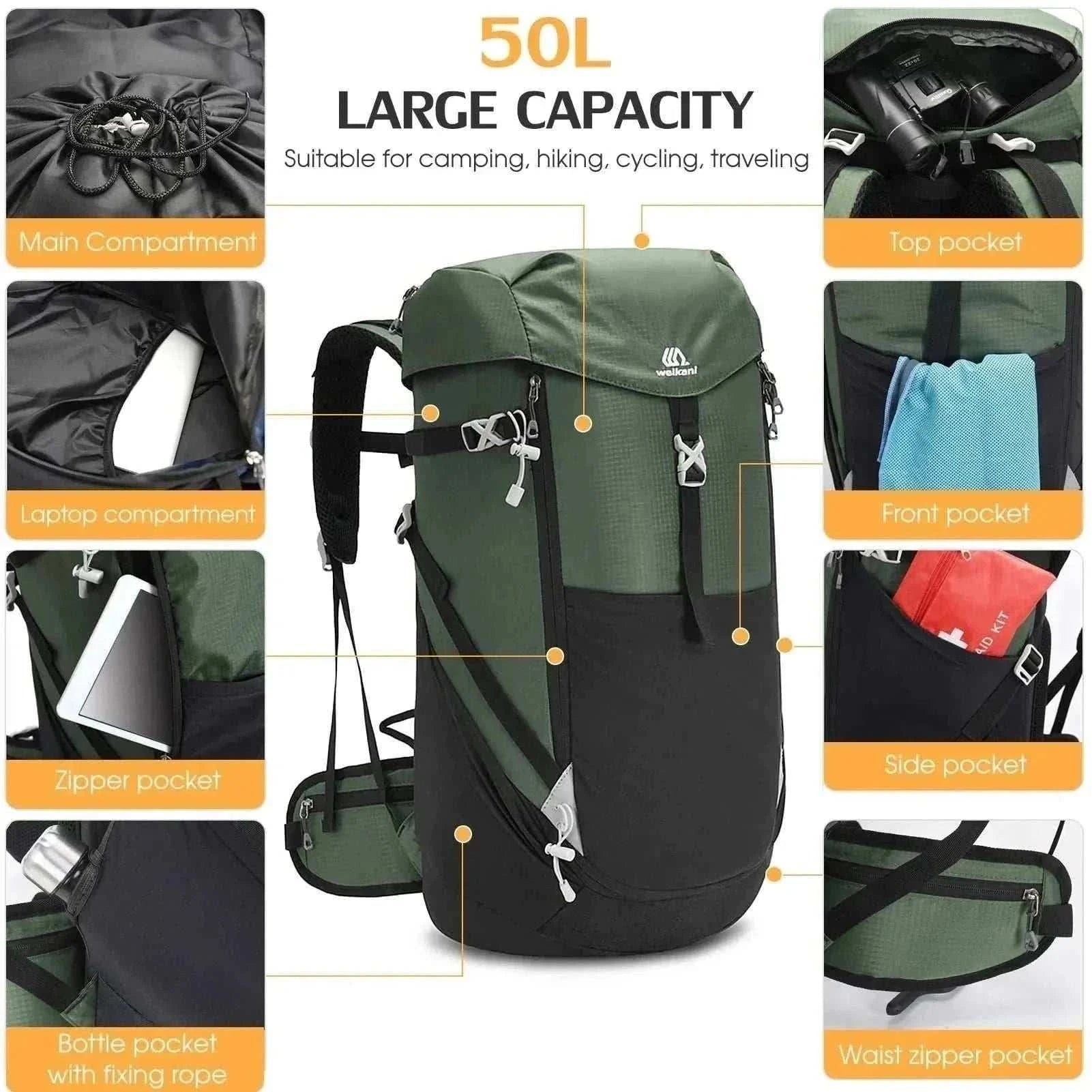 50L Waterproof Mountain Backpack.