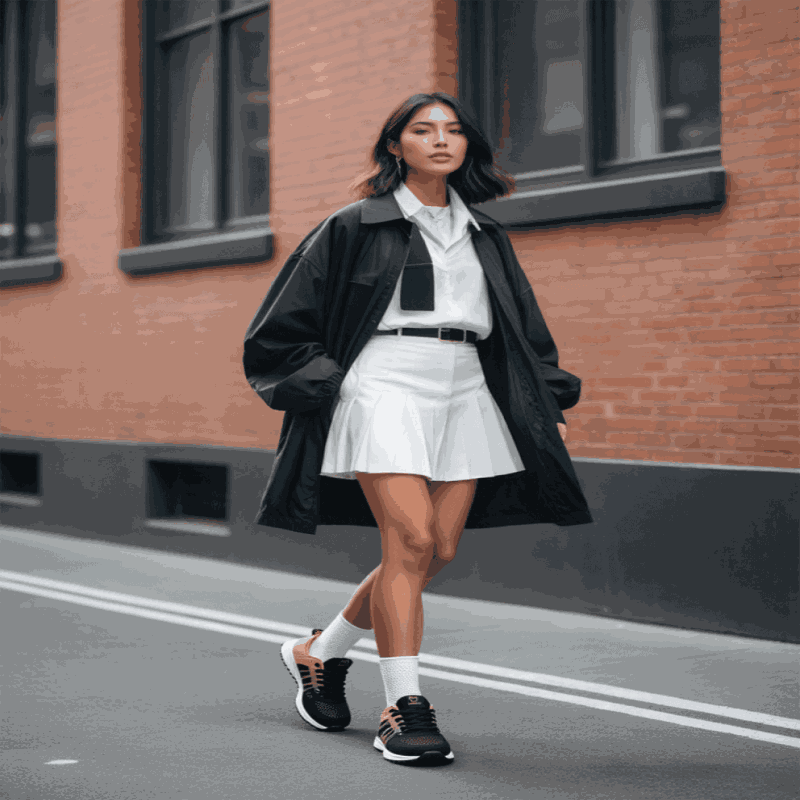 Women in Black Red Sneakers