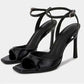 Heels- Elegant Ankle Strap High Heels Ladies Square Toe Fashion Party Dress Shoes Office Hollow Sexy Designer Brand Sandals Women Pumps.