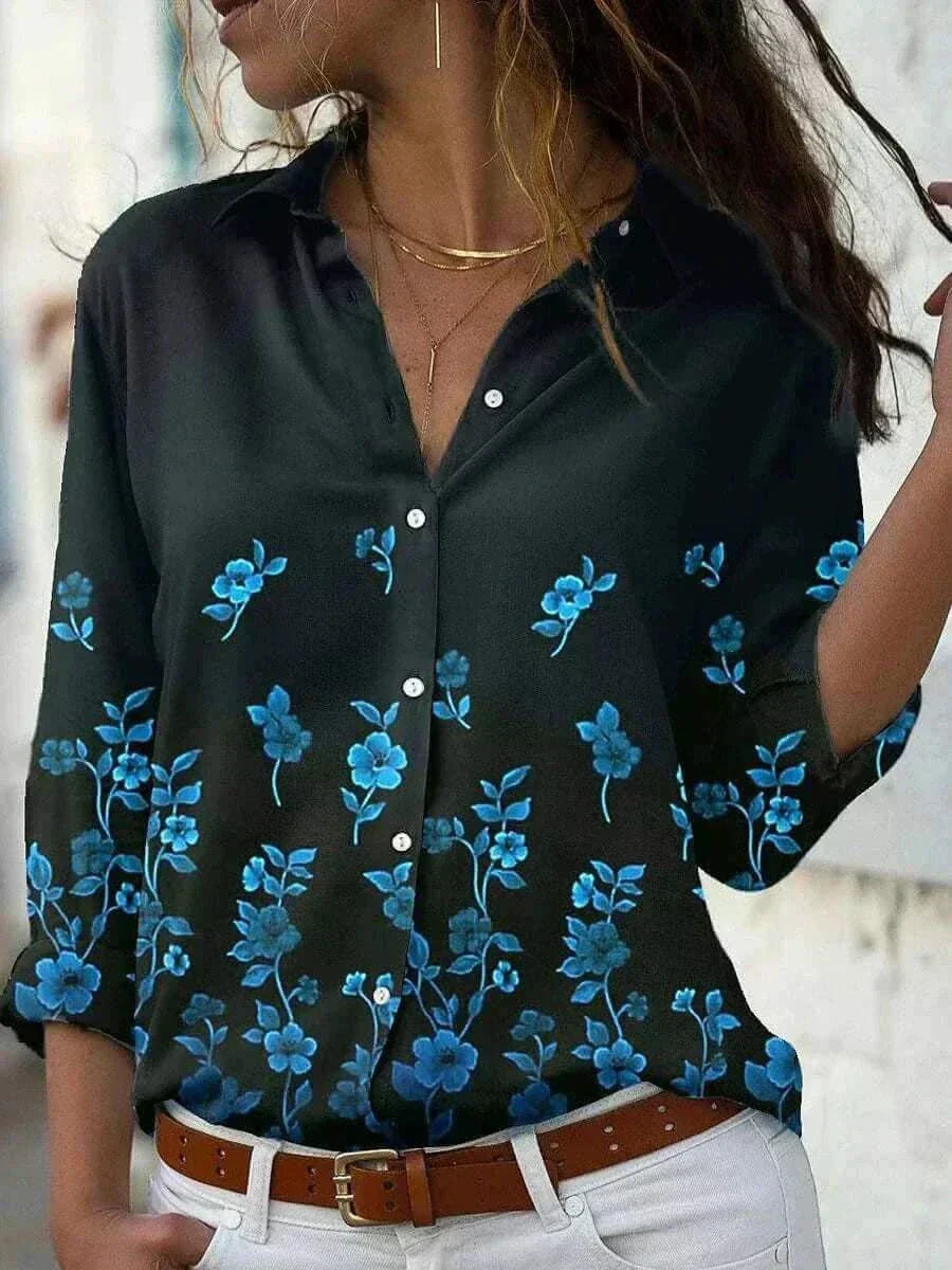 Women Model in Elegant Loose Navy Blue Casual Shirt , Going Out Tops
