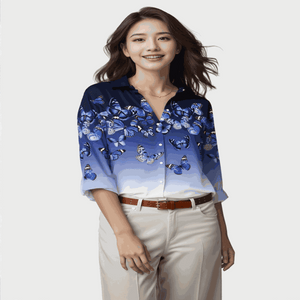 Women Model in Elegant Loose Deep Blue Casual Shirt , Going Out Tops