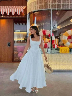  Elegant White High Waist Dress