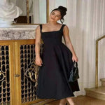 Women Model Elegant Black High Waist Dress