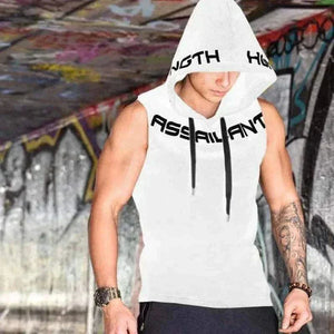  Fitness White Sleeveless hoodies with Cotton Material , summer t-shirt for men