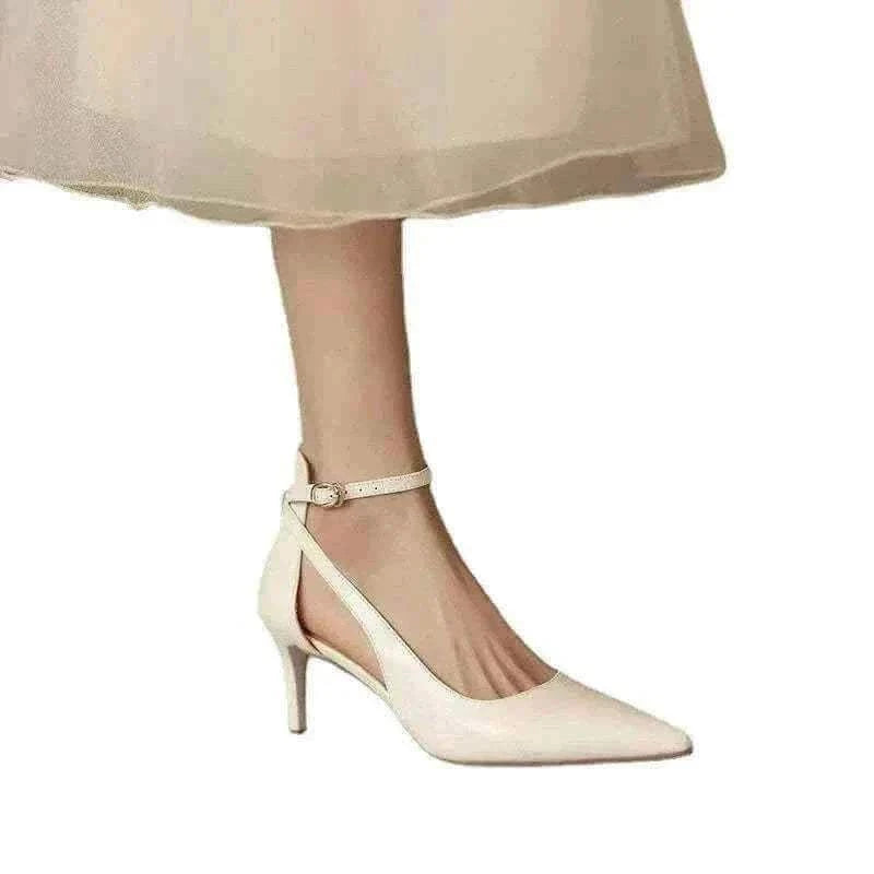 Creamy White Heels Women 2025 Spring Solid Colors Pointed Medium