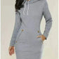 Light Grey Hooded Zipper Pullover Mid-Length Sweatshirt Dress, Informal Dresses
