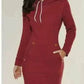 Red Hooded Zipper Pullover Mid-Length Sweatshirt Dress, Informal Dresses