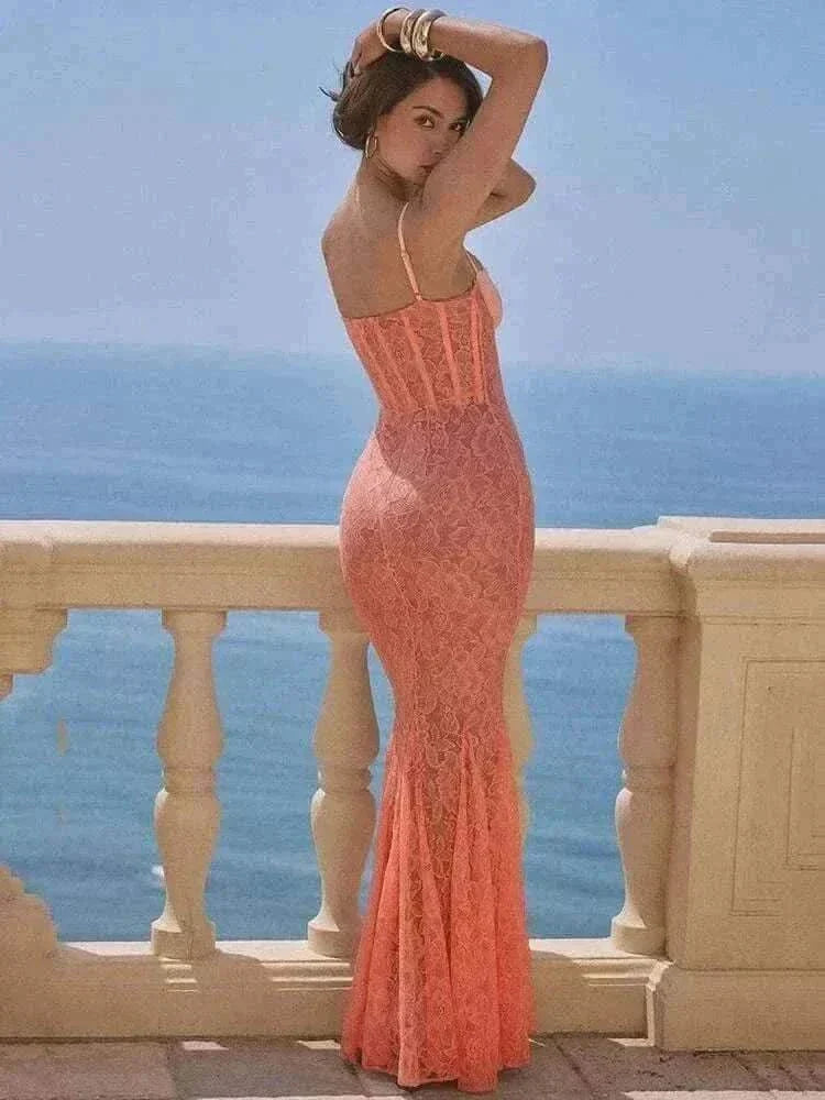  Women Wearing Mozision Floral Lace Sexy Maxi Dress other side view, dress online uk