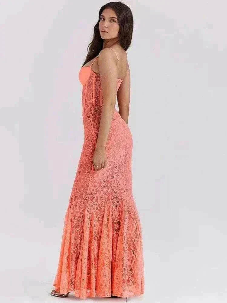  Women Wearing Mozision Floral Lace Sexy Maxi Dress Side View, dress online uk