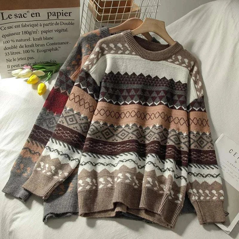 Women in Sweater Khaki art retro 2023 new fashion autumn and winter , womens jumpers uk