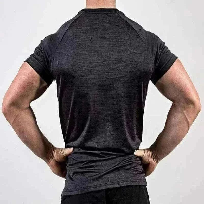 Men Muscle Shirts Black Bodybuilding Quick Dry Short Sleeve Back View, summer t-shirt for men.
