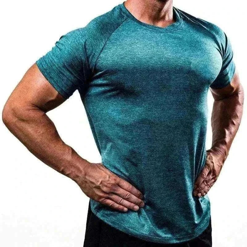 Men Muscle Sky Blue Shirts Bodybuilding Quick Dry Short Sleeve, summer t-shirt for men