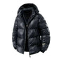  Men Black Puffer Jacket  Winter with Fully Hooded front jacket view,