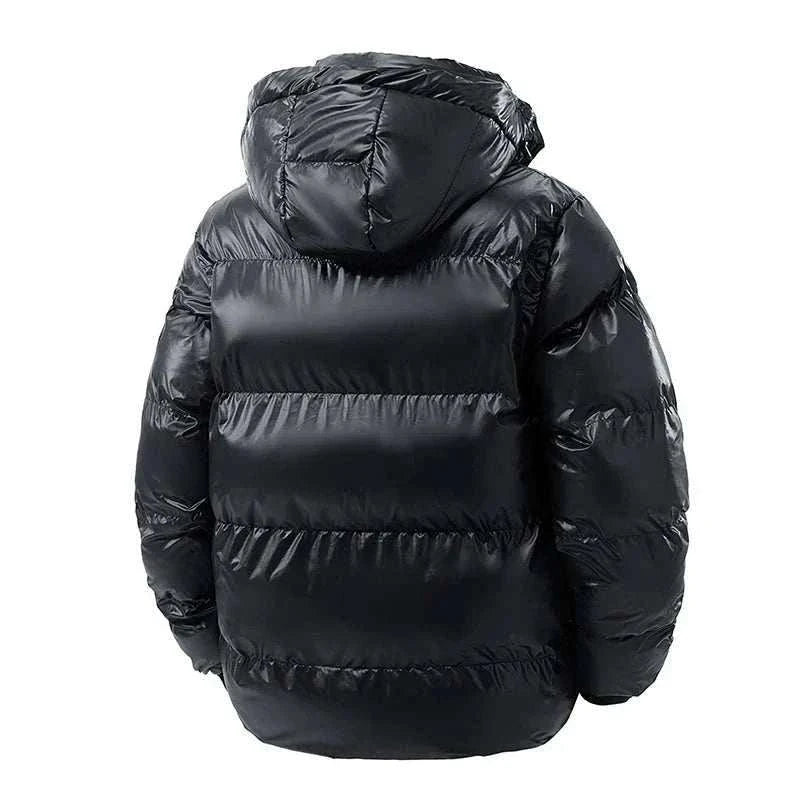  Men Black Puffer Jacket  Winter with Fully Hooded back view