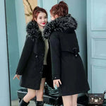 Women Black Wool New Fur Collar Long Coat 