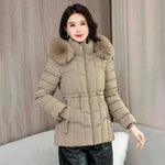 Women Parkas Fashion Warm Cotton Khaki Front View 2 Padded Coat