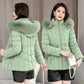 Women Parkas Fashion Warm Cotton Green Front & Back View Padded Coat