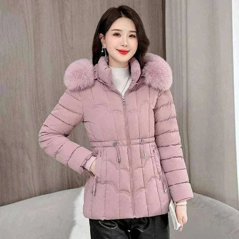 Women Parkas Fashion Warm Cotton Pink Padded Coat , 