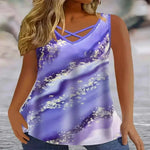 Plus Size Marble Print Tank Top Casual Criss Cross Sleeveless V Neck Top .ladies summer tops uk