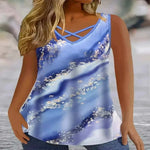 Plus Size Marble Print Tank Top Casual Criss Cross Sleeveless V Neck Top .ladies summer tops uk
