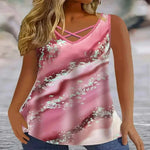 Plus Size Marble Print Tank Top Casual Criss Cross Sleeveless V Neck Top .ladies summer tops uk