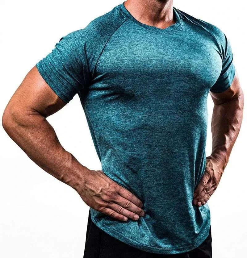 men tops -Men Muscle Shirts Bodybuilding Quick Dry Short Sleeve.