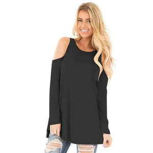 Going Out Tops - Stitching Cold Shoulder Long Sleeves Spring Summer Tops.