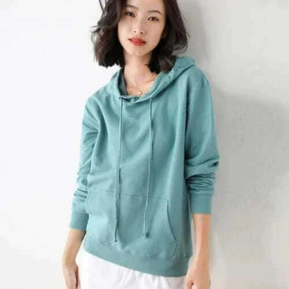 Ladies Hoodies-Women Hoodies 100% Cotton Spring Autumn Loose Long Sleeve.