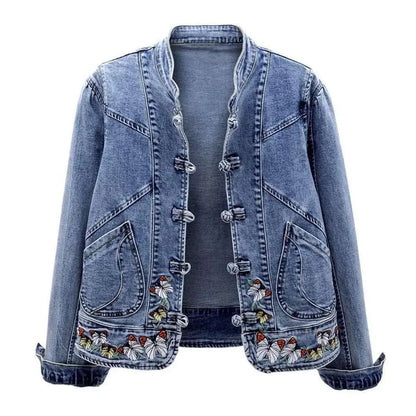 Women Jeans Jacket Butterfly Embroidery 2024 Women's Short Denim Jacket Spring And Autumn Cropped Chinese Style Retro Denim Coat