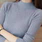 2025 Gray Autumn Women Mock Neck Ruffles Sweater