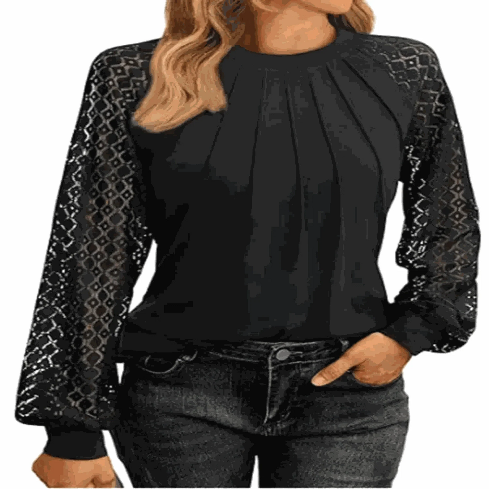 Going Out Tops-Women's Round Neck Lantern Long Casual Top.