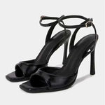 Heels- Elegant Ankle Strap High Heels Ladies Square Toe Fashion Party Dress Shoes Office Hollow Sexy Designer Brand Sandals Women Pumps.