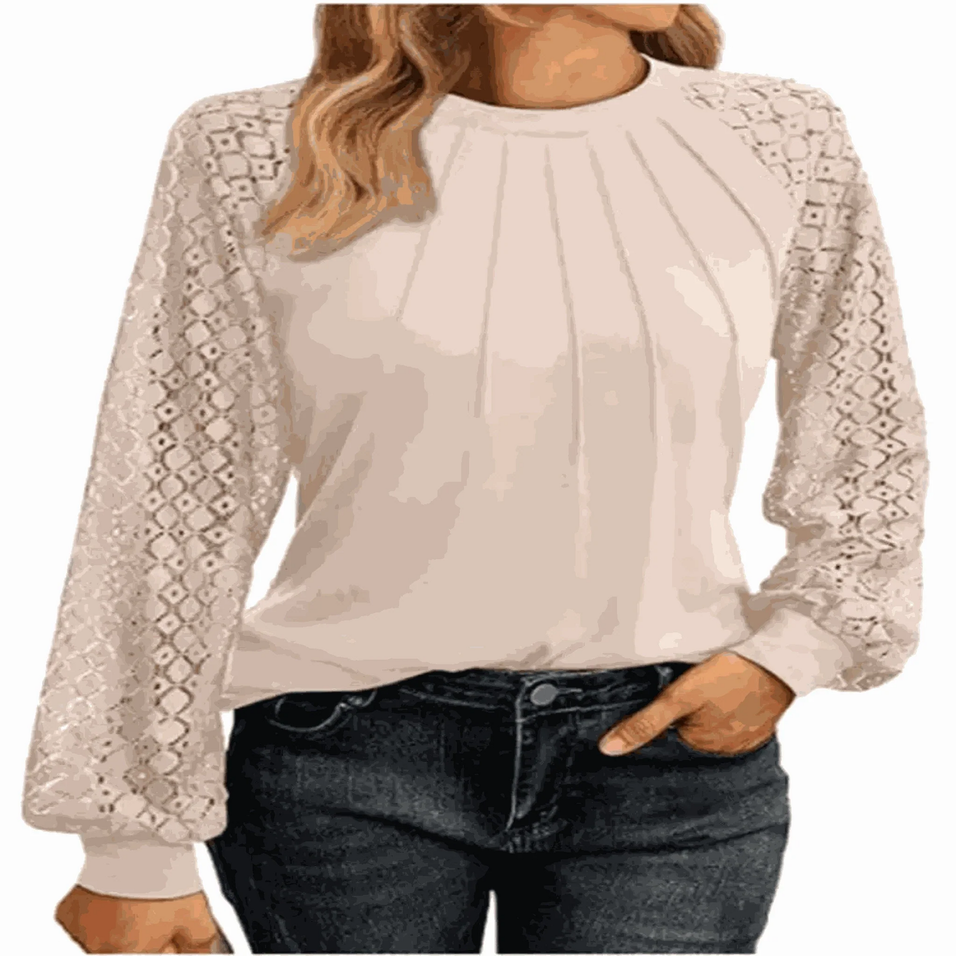 Going Out Tops-Women's Round Neck Lantern Long Casual Top.