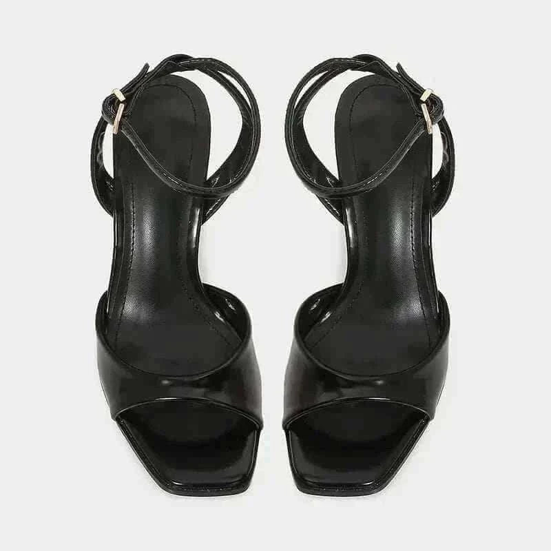 Heels- Elegant Ankle Strap High Heels Ladies Square Toe Fashion Party Dress Shoes Office Hollow Sexy Designer Brand Sandals Women Pumps.
