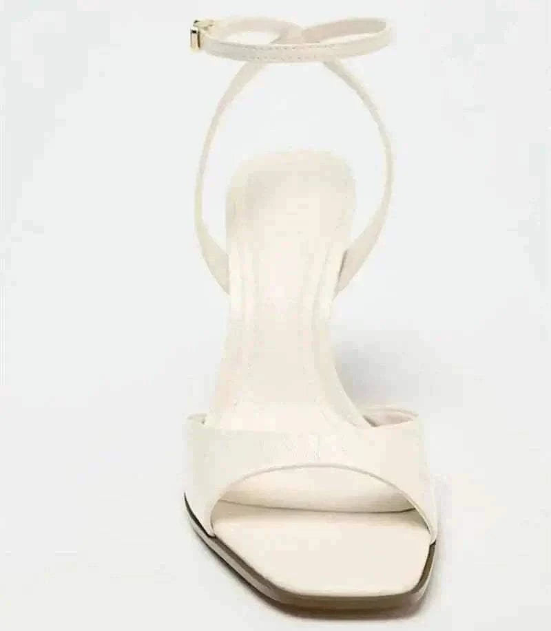 Heels- Elegant Ankle Strap High Heels Ladies Square Toe Fashion Party Dress Shoes Office Hollow Sexy Designer Brand Sandals Women Pumps.