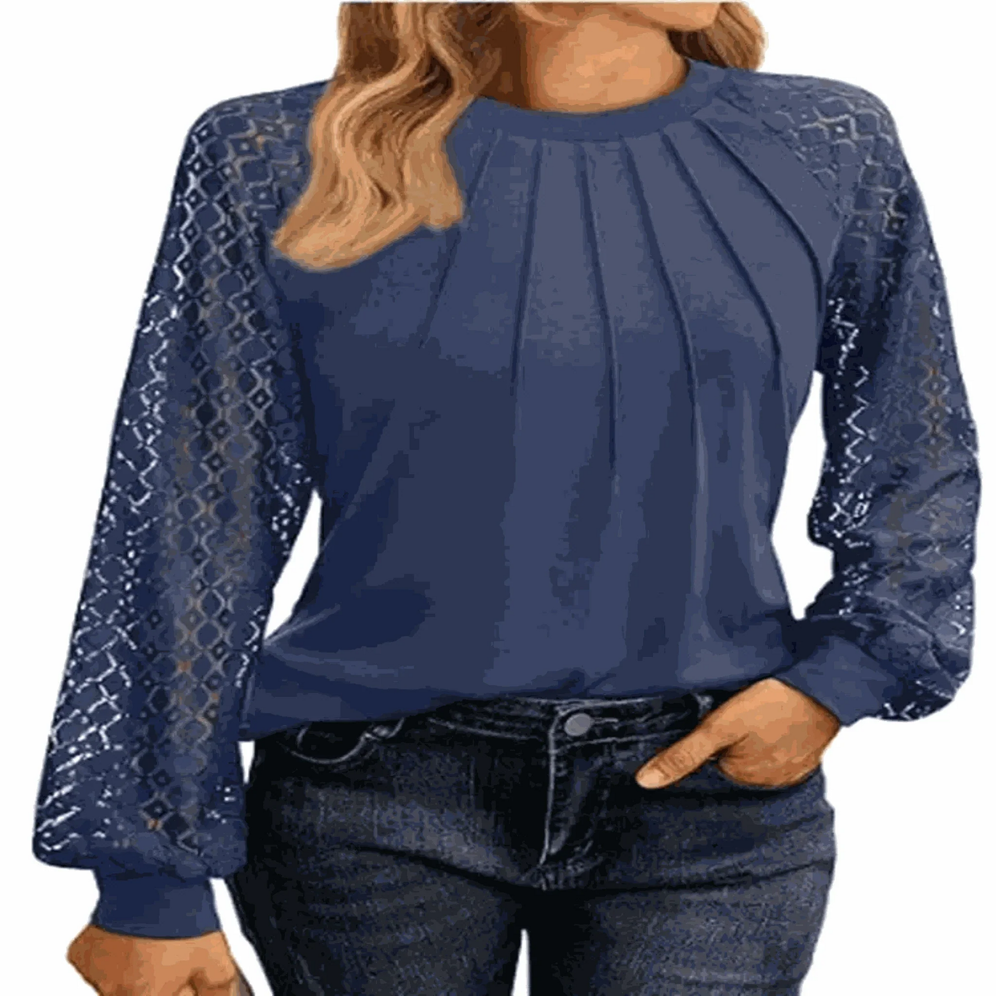 Going Out Tops-Women's Round Neck Lantern Long Casual Top.