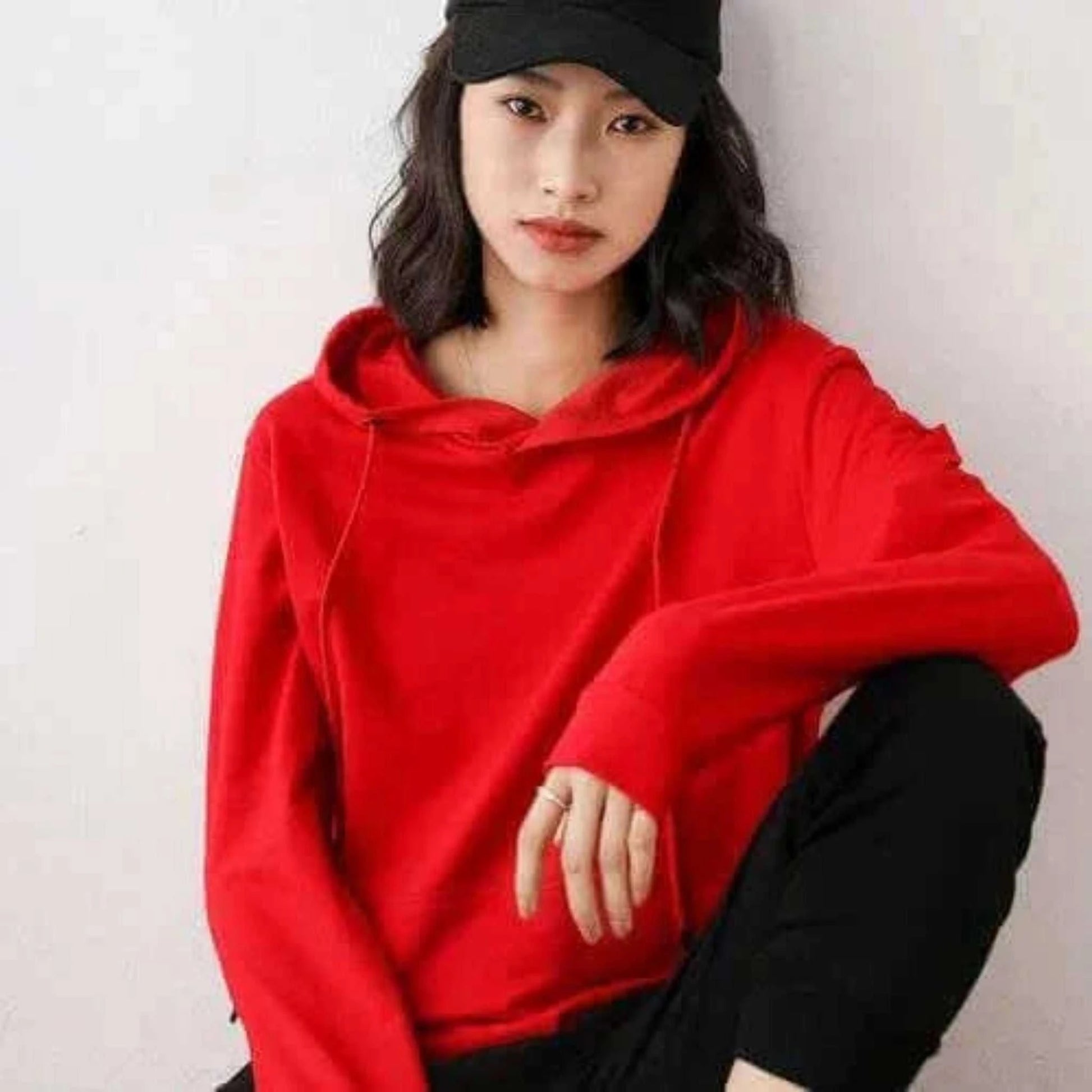 Ladies Hoodies-Women Hoodies 100% Cotton Spring Autumn Loose Long Sleeve.