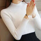 2025 White Autumn Women Mock Neck Ruffles Sweater