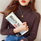 Women's Wearing Dark Brown Turtleneck Sweater Winter 2025 Retro with Velvet Lining
