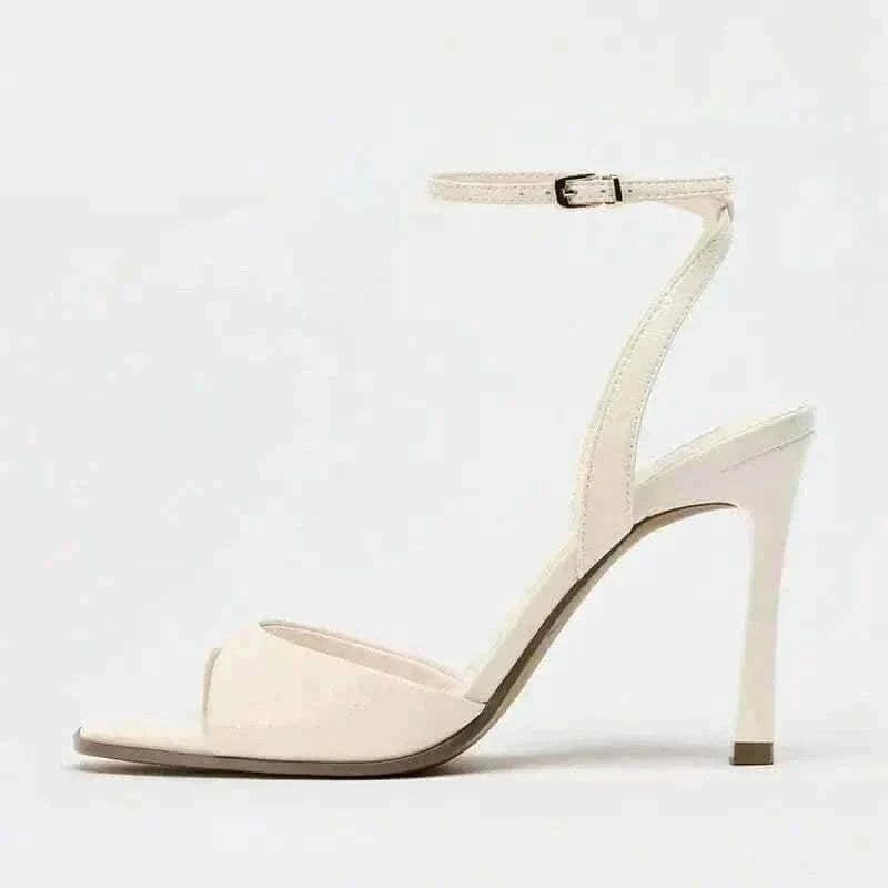 Heels- Elegant Ankle Strap High Heels Ladies Square Toe Fashion Party Dress Shoes Office Hollow Sexy Designer Brand Sandals Women Pumps.