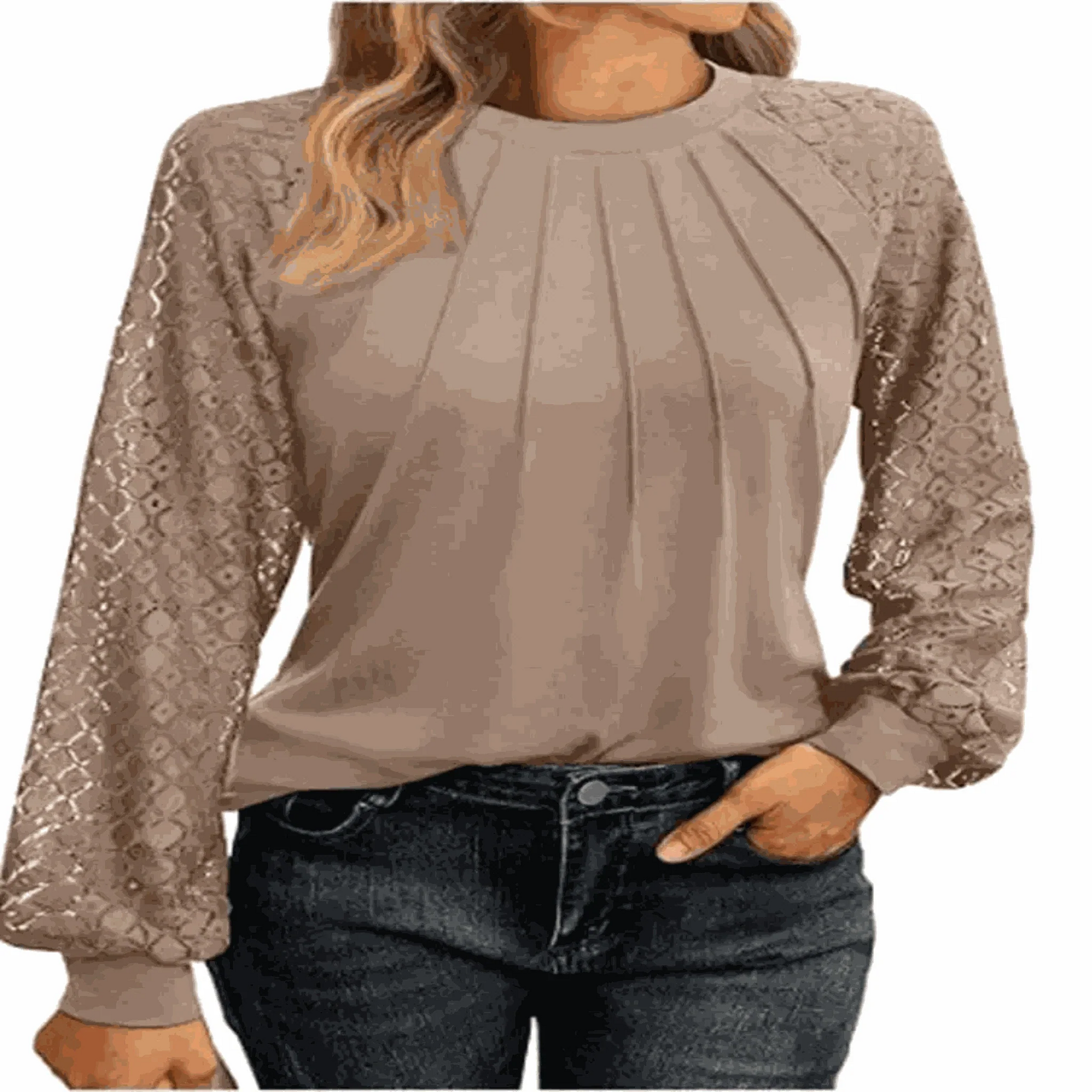 Going Out Tops-Women's Round Neck Lantern Long Casual Top.